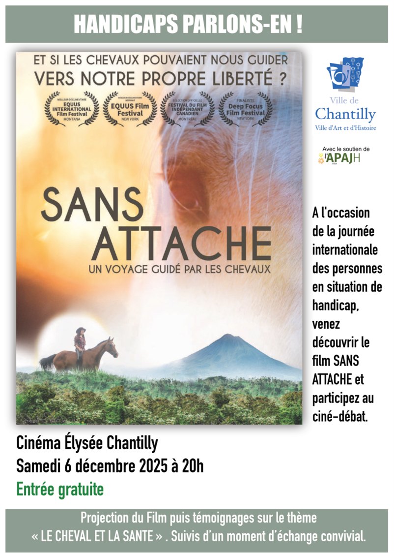 « Handicap, parlons-en ! » : Ciné-débat autour du film « Sans attache – Un voyage guidé par les chevaux » à Chantilly