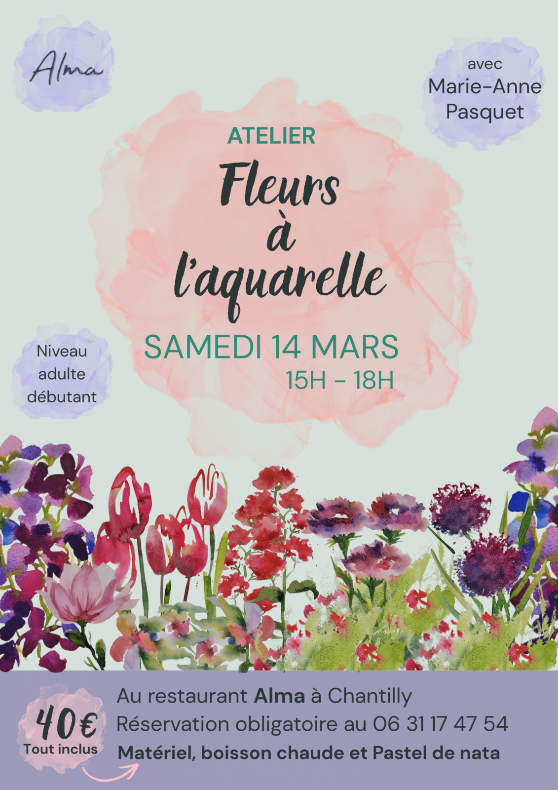 Atelier fleurs à l&rsquo;aquarelle chez Alma à Chantilly
