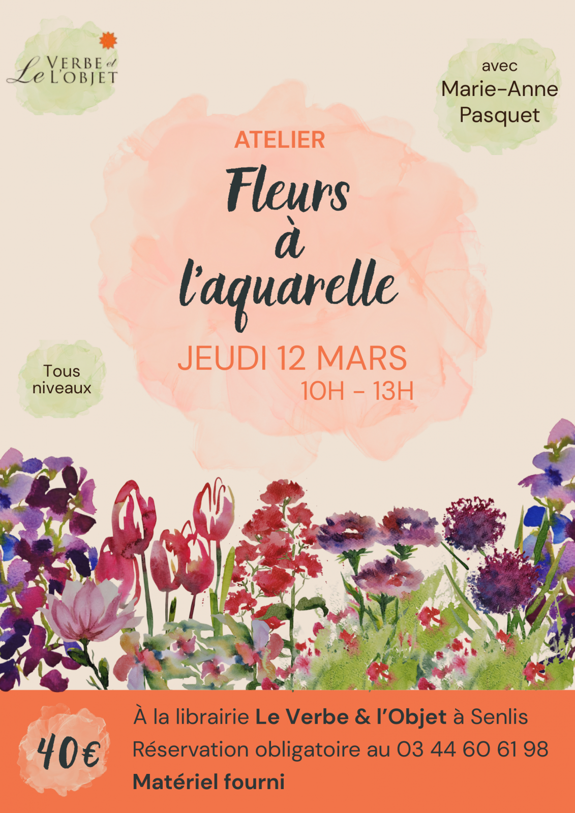 Atelier fleurs à l&rsquo;aquarelle à la librairie Le Verbe & l&rsquo;Objet à Senlis