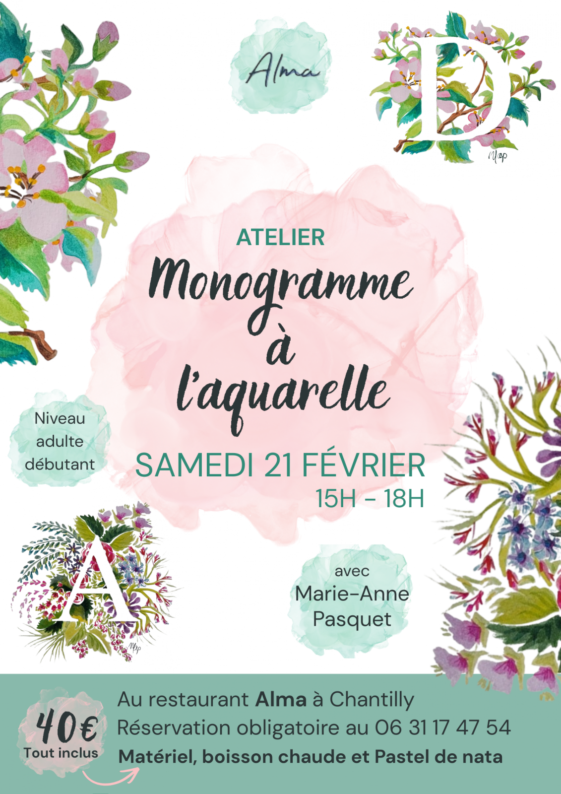 Atelier monogramme à l&rsquo;aquarelle chez Alma à Chantilly