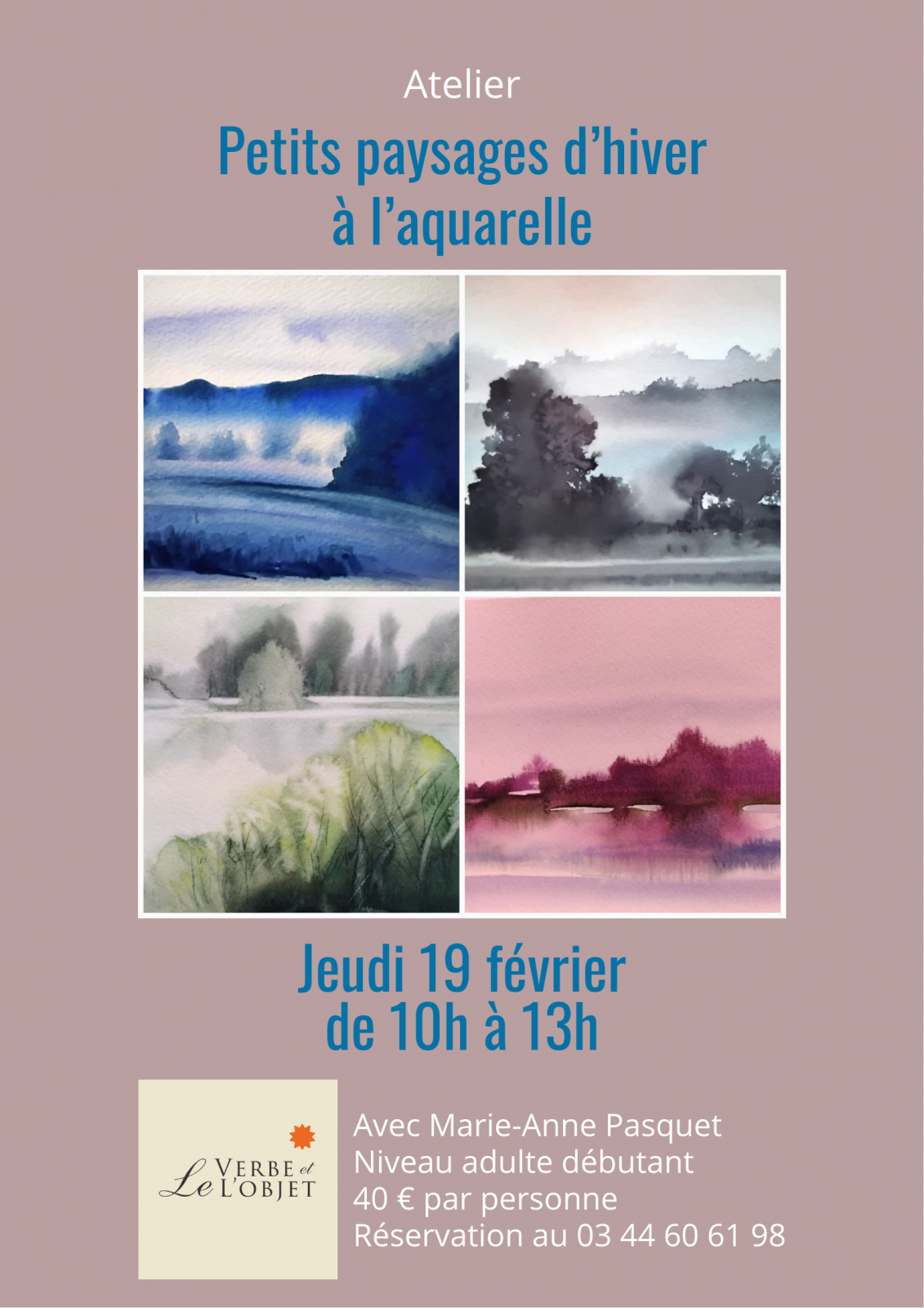 Atelier aquarelle débutant « Petits paysages d&rsquo;hiver » à la librairie Le Verbe & l&rsquo;Objet à Senlis