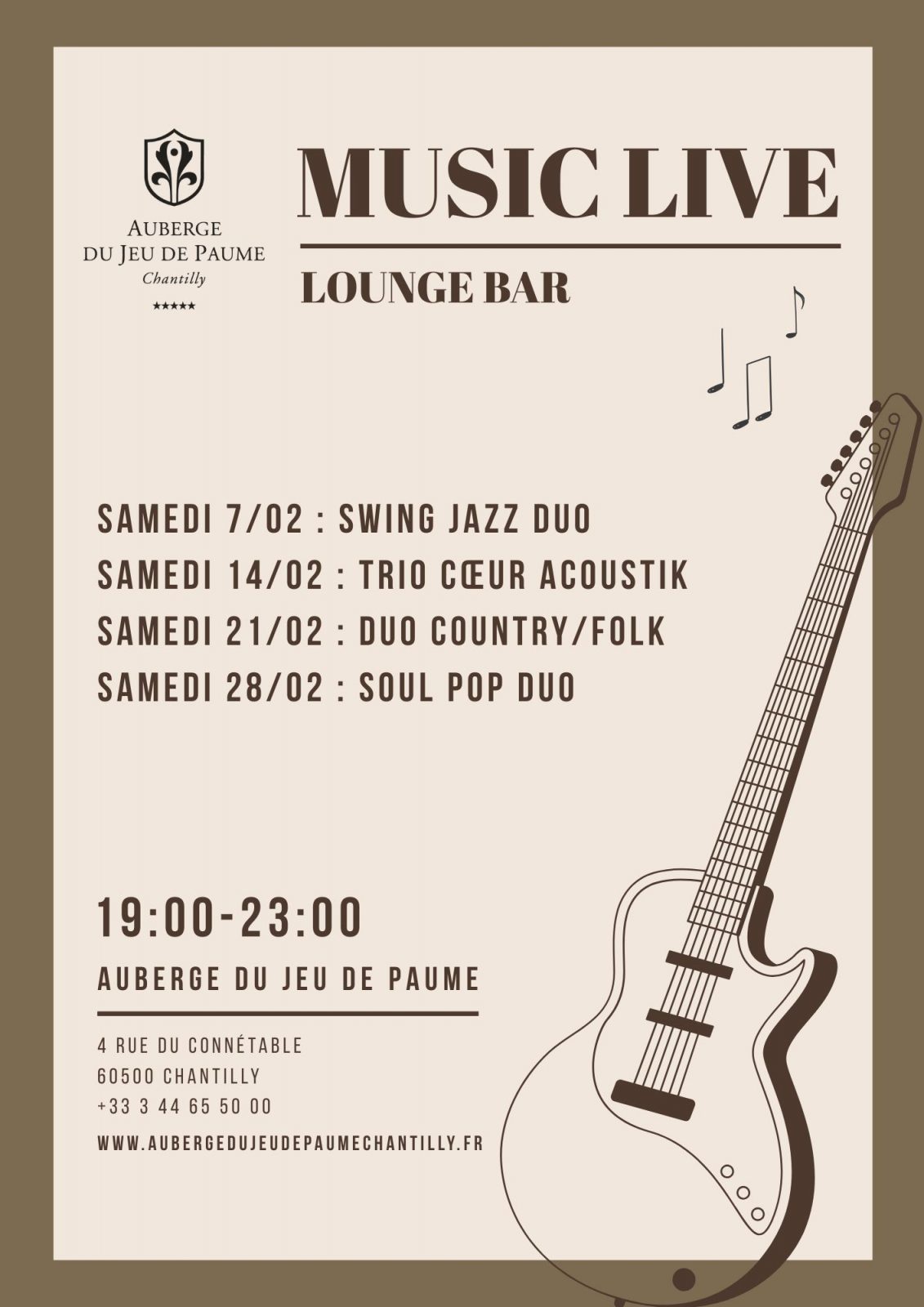 Soirée Jazz au bar de l&rsquo;Auberge du Jeu de Paume à Chantilly