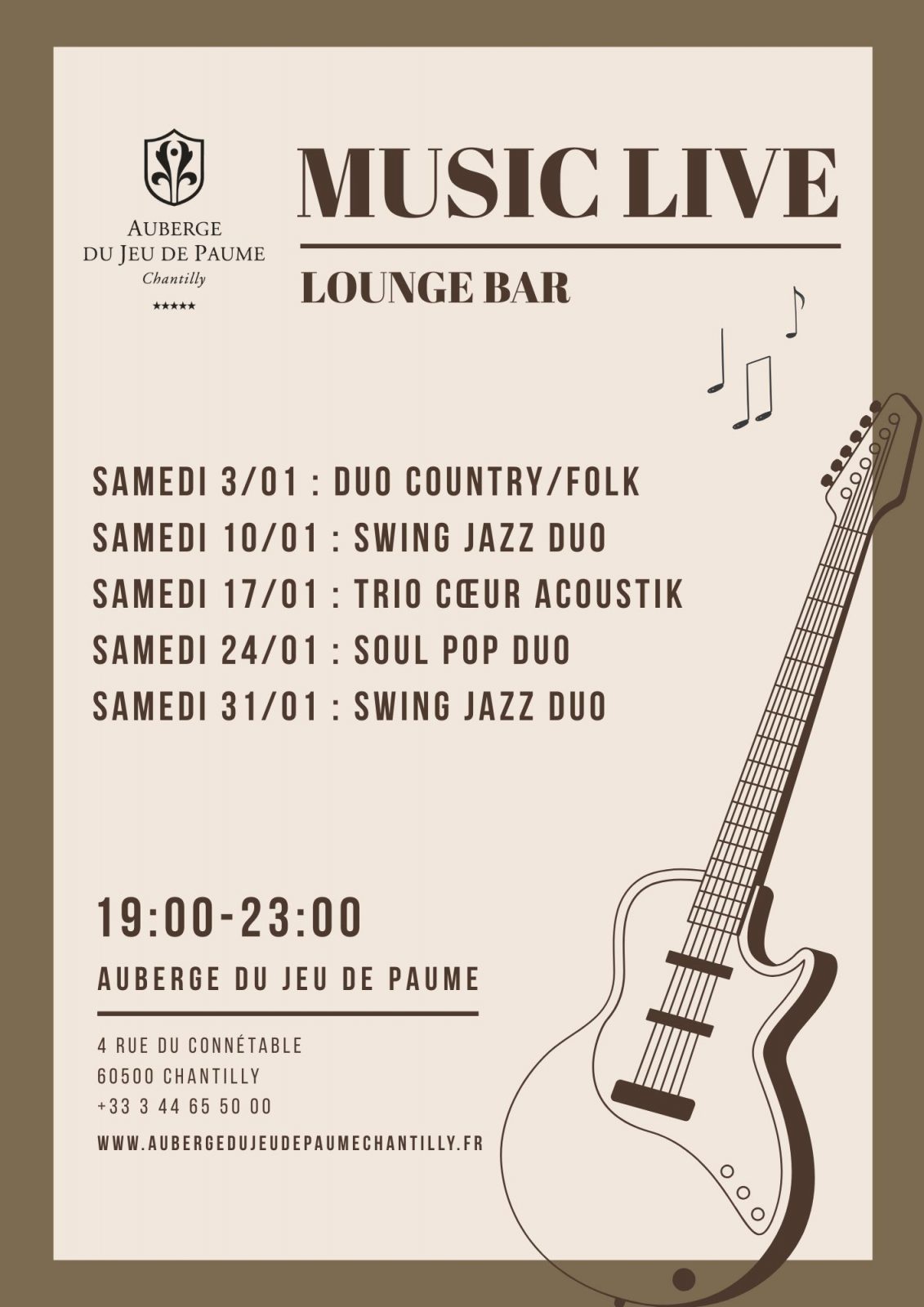 Soirée Jazz au bar de l&rsquo;Auberge du Jeu de Paume à Chantilly