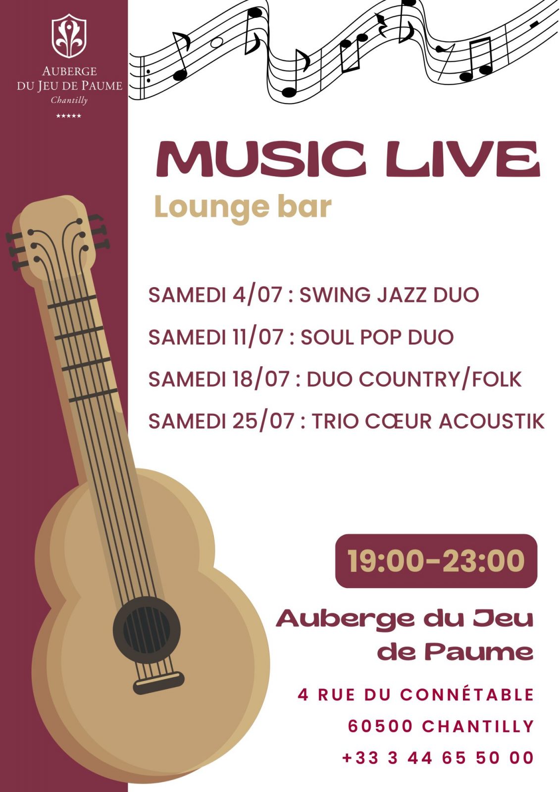 Soirée Jazz au bar de l&rsquo;Auberge du Jeu de Paume à Chantilly