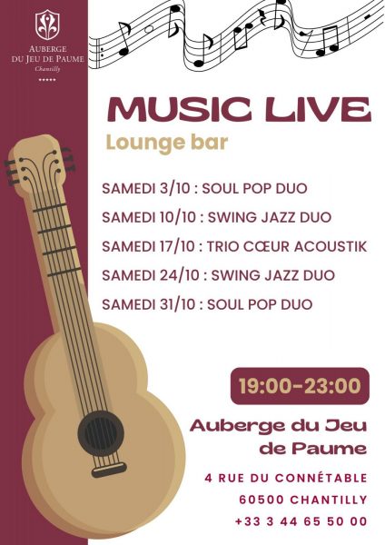 Soirée Music Live au Lounge Bar de l&rsquo;Auberge du Jeu de Paume à Chantilly
