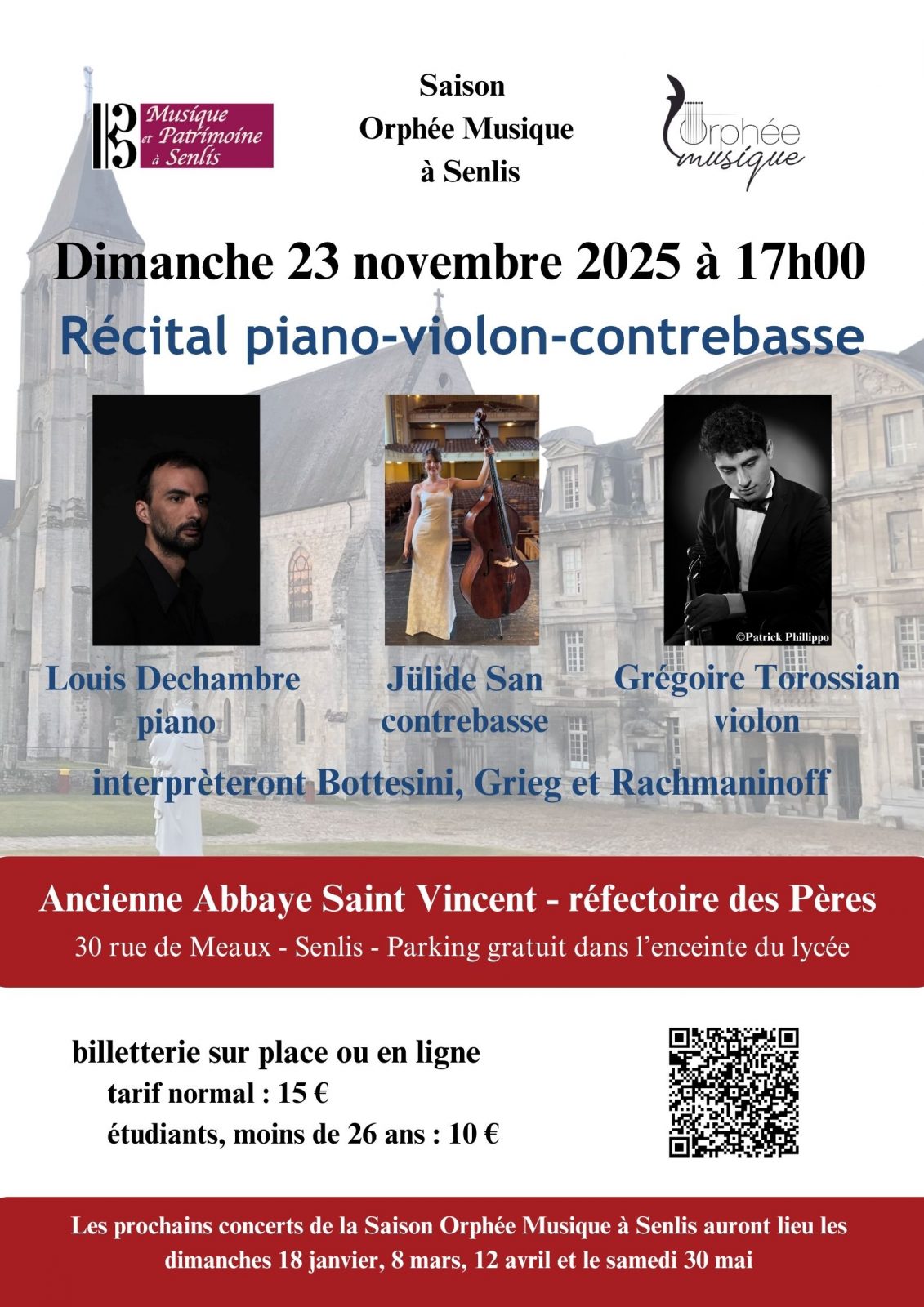 Viool Contrabas Piano Recital in de Abbaye Saint-Vincent in Senlis