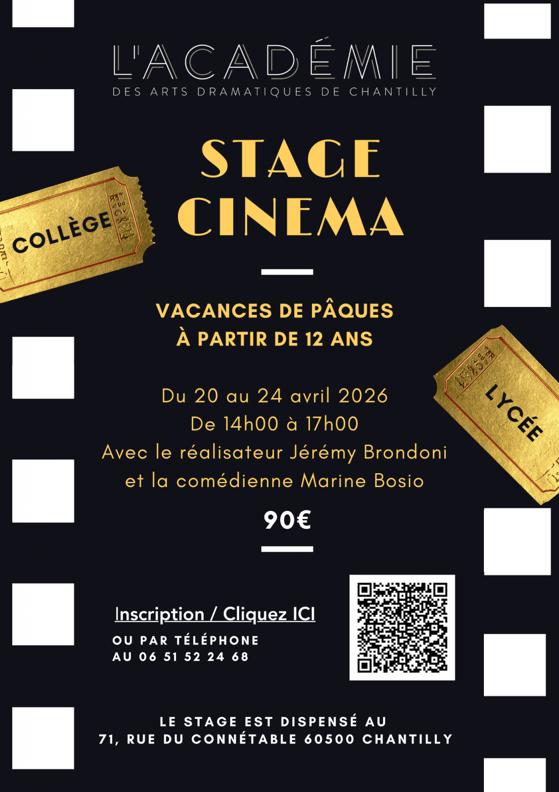 Stage Cinéma pour les collégiens et lycéens à l&rsquo;Atelier MOZ Chantilly