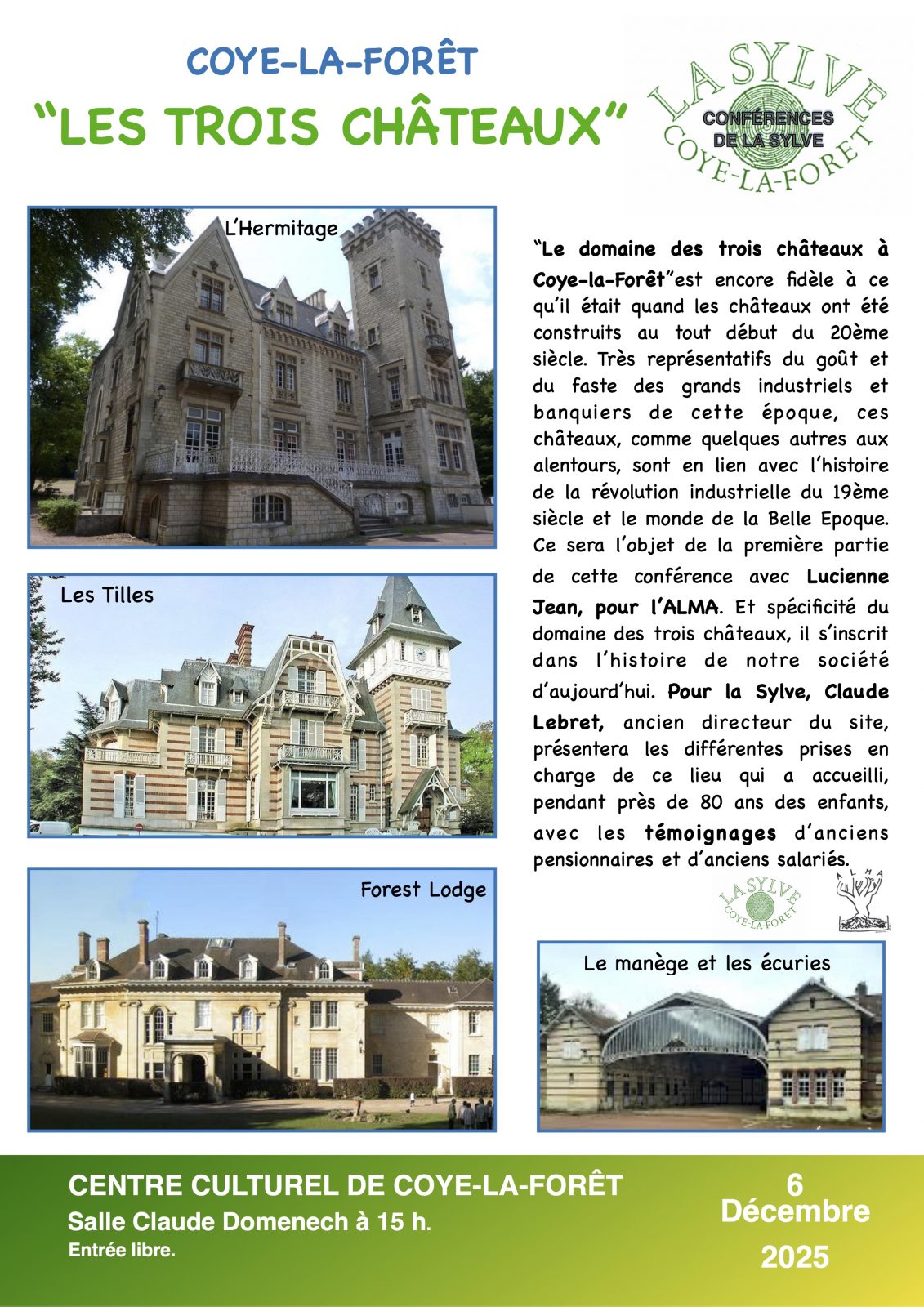 Conférence « Les trois châteaux » à COYE LA FORET